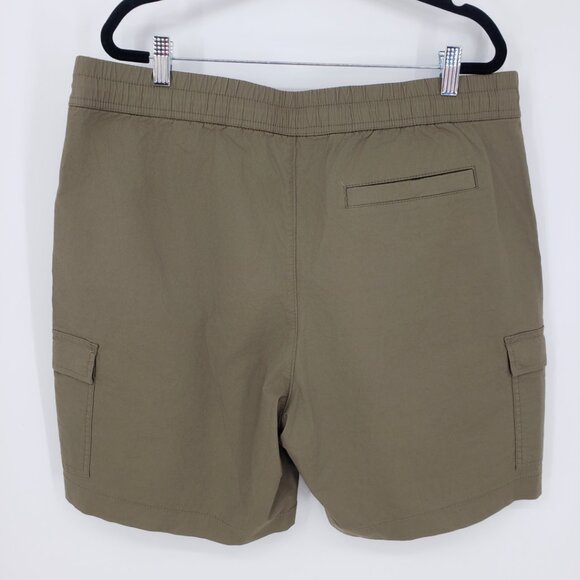 Express Pull on Cargo Shorts L Mens Elastic Drawstring Waist Cotton Olive Green - Picture 2 of 10